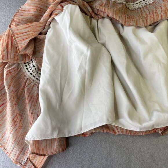 Tart Smocked Waist Mini Dress Size M Lace Ruffle Trim Long Sleeve Multicolor New - Picture 11 of 14